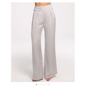 Joss Wide Leg Pant Slate Grey Satin Tuxedo Waist Trouser